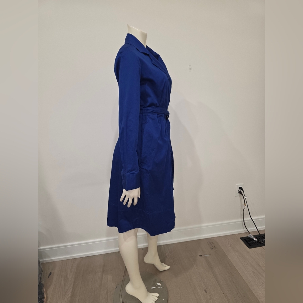 Talbots royal blue wrap poplin Midi dress with Pockets - Picture 5 of 10